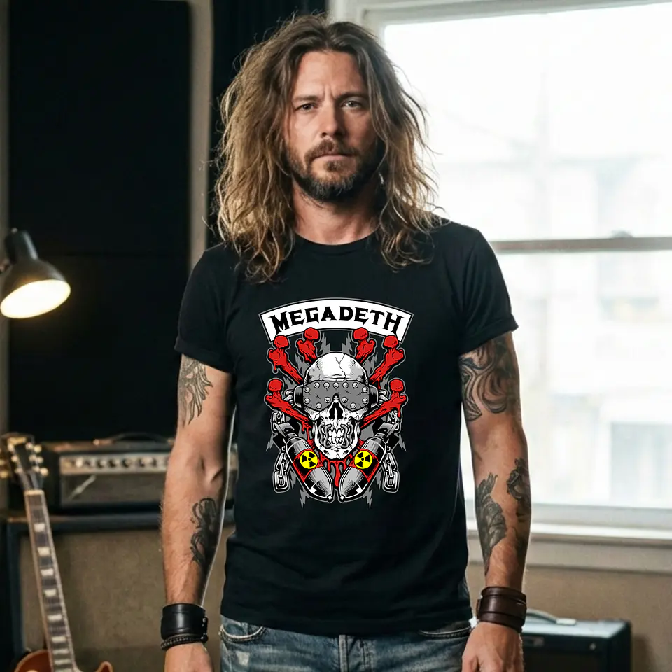 T-shirt Megadeth Personalizada - 100% Algodão DTF Halftone col. 02 2