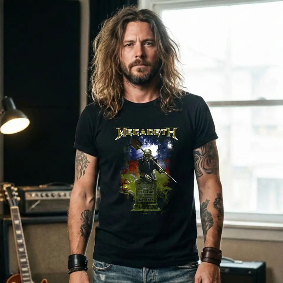 T-shirt Megadeth Personalizada - 100% Algodão DTF Halftone col. 03 11
