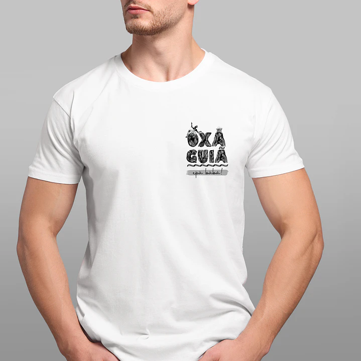 T-shirt branca Oxaguiã frente e verso coleção Orixás 1
