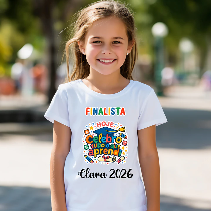 T-shirt Finalista Infantil Personalizada - 100% Algodão e Alta Qualidade 12