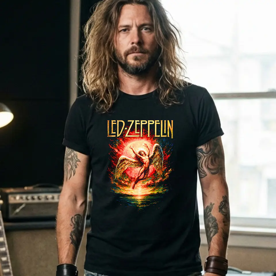 🎸 T-Shirt Led Zeppelin – Coleção Icarus Sun: A Lenda do Rock Premium 1