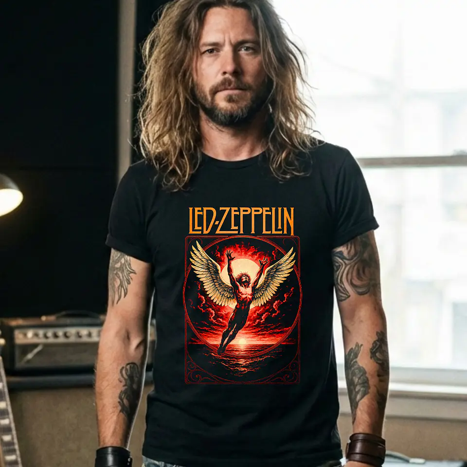 🎸 T-Shirt Led Zeppelin – Coleção Icarus Sun: A Lenda do Rock Premium 2