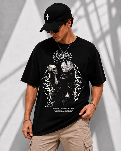 T-shirt NieR Automata 2B – Coleção Gaming Dark Aesthetics Streetwear