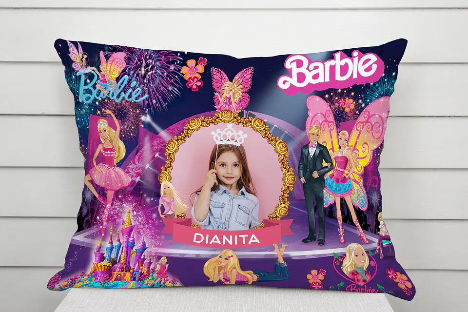 Almofada Barbie Personalizada com Foto e Nome – Coleção Princesas & Magia 2