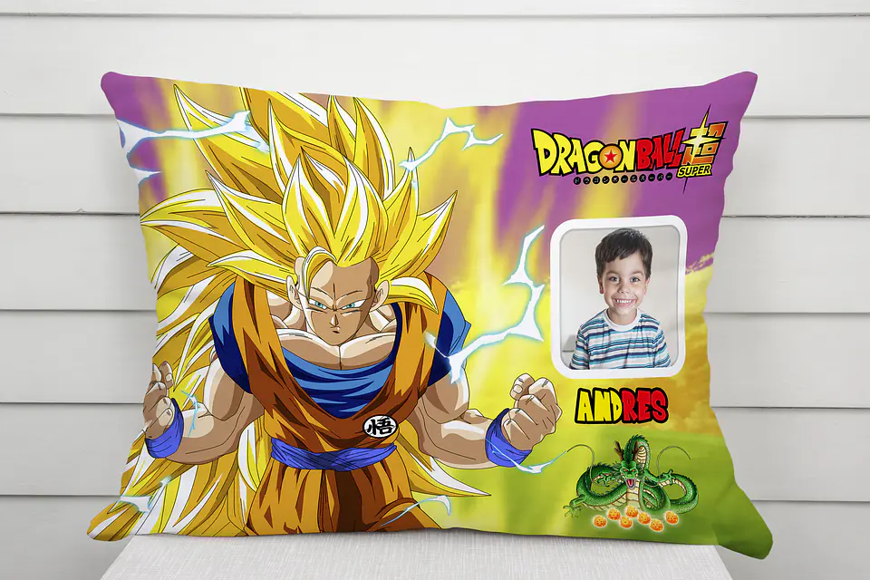 Almofada Dragon Ball Super Personalizada com Foto e Nome – Coleção Saiyan Anime 3
