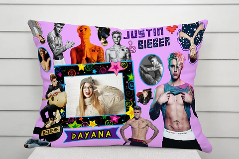 Almofada Justin Bieber Personalizada com Foto e Nome – Coleção Belieber Pop Star