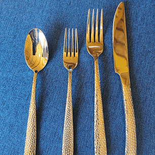 Set de Cubiertos 4 piezas acero Inoxidable dorado y plateado