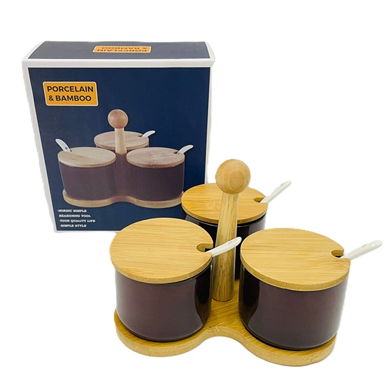 SET ESPECIERO NEGRO X 3 PZA C/TAPA MADERA+CUCHARITA S1418 (OCS) 1