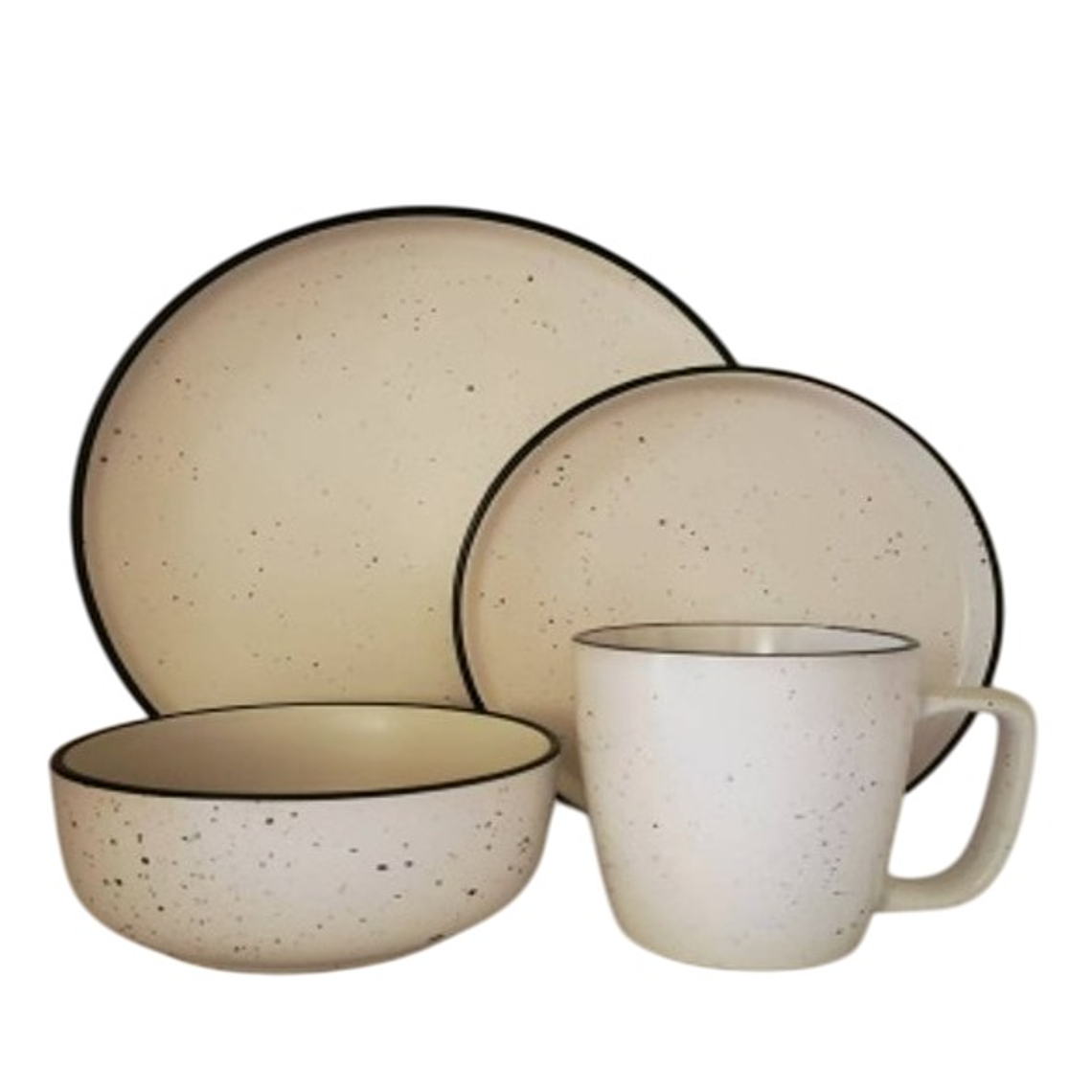 JGO VAJILLA X 16 PZA BLANCO GRANITO BORDE MARRON (P.10.5\/ P.8\
