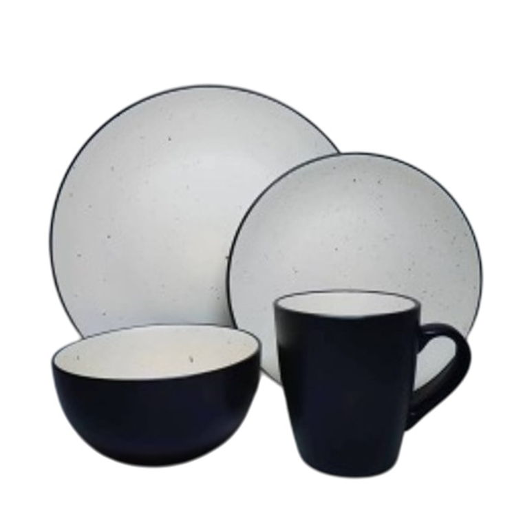 JGO VAJILLA X 16 PZA BLANCO GRANITO EXT. NEGRO (P.10.5\/ P.8\