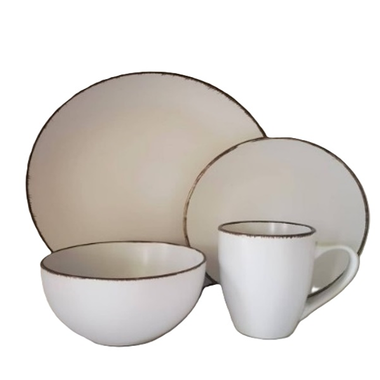 JGO VAJILLA X 16 PZA BLANCO MATE BORDE MARRON (P.10.5\/ P.8\