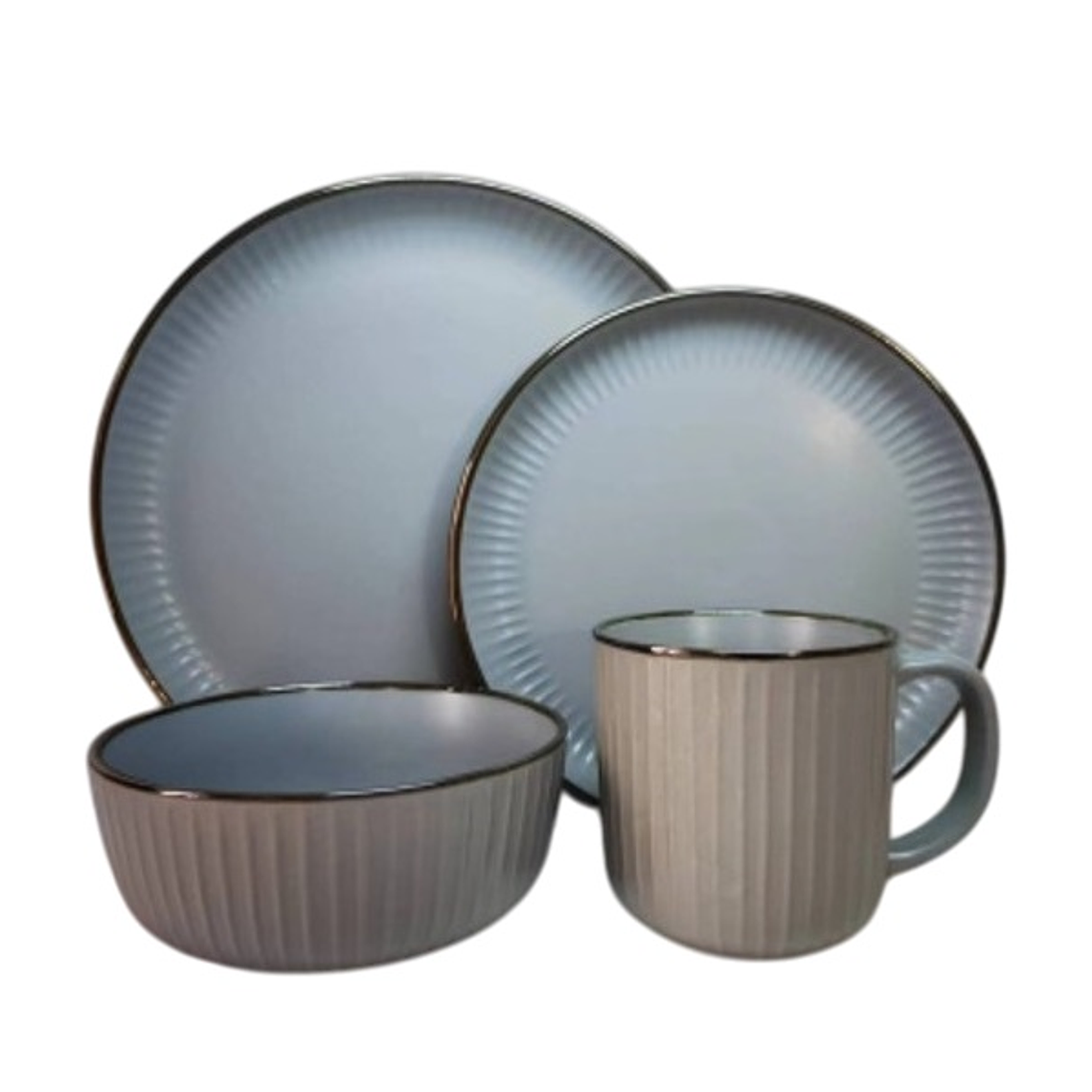 JGO VAJILLA X 16 PZA GRIS MATE BORDE MARRON C/RELIEVE (P.10.5\/ P.8\