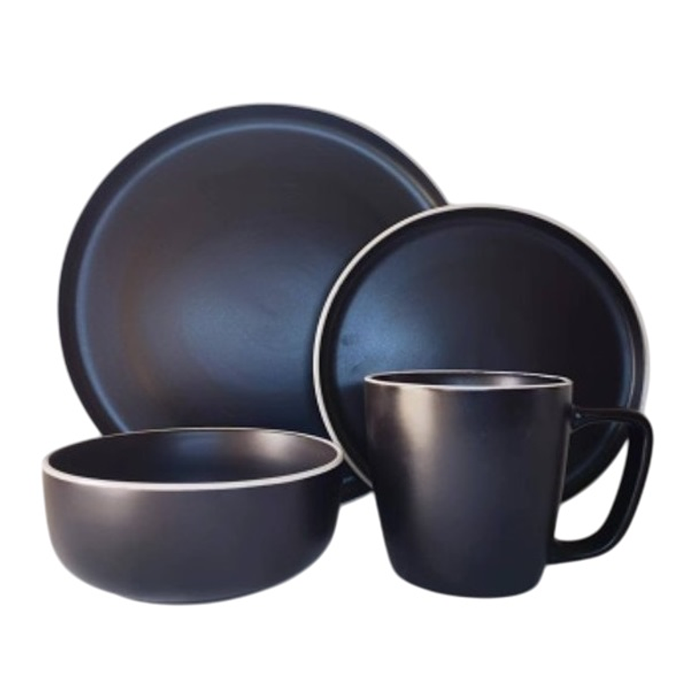JGO VAJILLA X 16 PZA NEGRO MATE BORDE BLANCO (P.10.5\/ P.8\