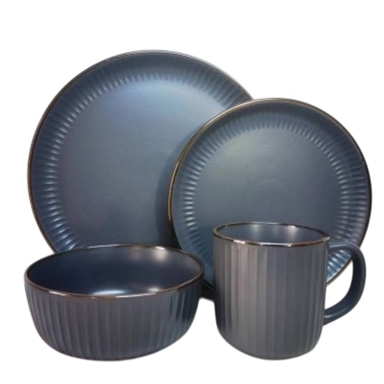 JGO VAJILLA X 16 PZA NEGRO MATE BORDE MARRON C/RELIEVE (P.10.5\/ P.8\