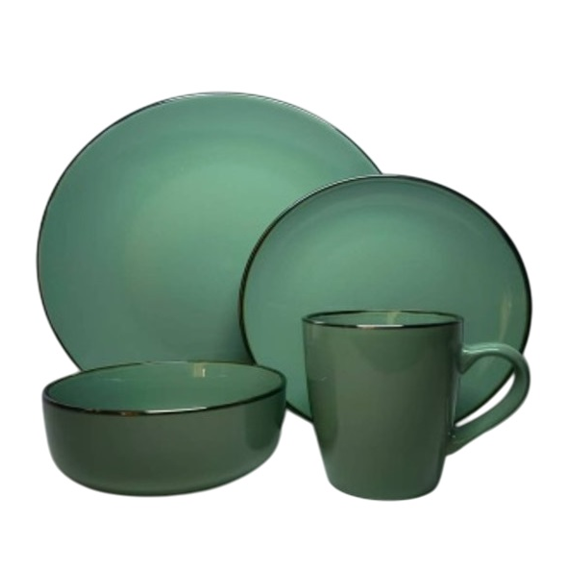 JGO VAJILLA X 16 PZA VERDE BORDE NEGRO (P.10.5\/ P.8\