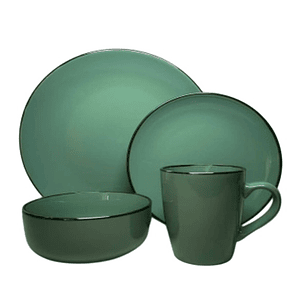 JGO VAJILLA X 16 PZA VERDE BORDE NEGRO (P.10.5\/ P.8\