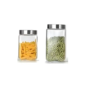 JUEGO DE 2 FRASCO DELUXE CUADRADA CON TAPA ACERO 304 ML