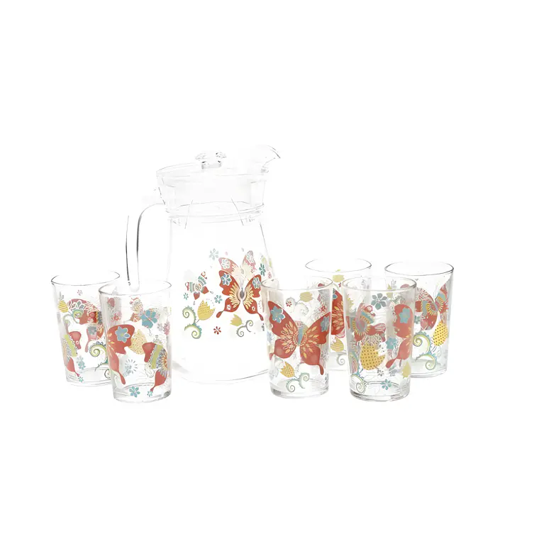 JUEGO DE JARRA DE VIDRIO BARBOLETTA 7 PIEZAS – JARRA 1.3 L + 6 VASOS 215 ML 1