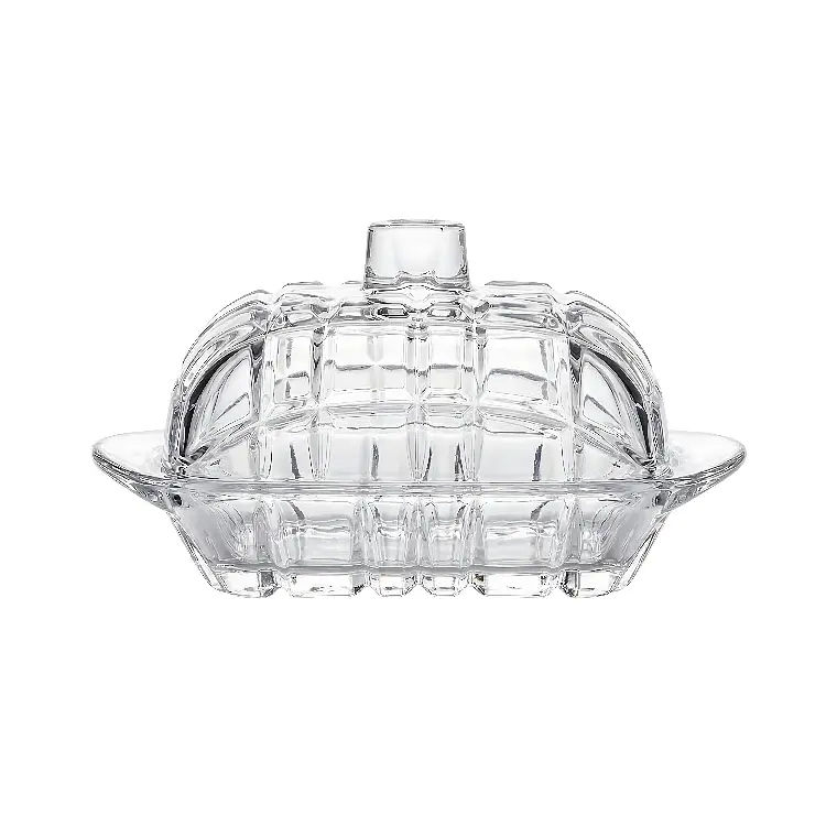 MANTEQUILLERA LABRADA DE VIDRIO CON TAPA 17 X 10.5 X 7.5 CM 1