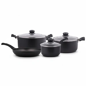 JUEGO DE 7 COCINA NOVA 2 OLLAS CON TAPA DE VIDRIO 24/20 CM, CACEROLA CON TAPA 16 CM Y SARTEN 24 CM
