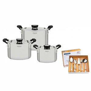 JGO BATERIA DE COCINA GRANO COMPACT 6 PZ T/AC. MANGO BAK (OA16-OA20-OA24) + JARRA 1LT EXACTA 61636/103