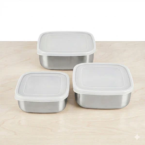 JUEGO DE 3 TAPER CUADRADO CON TAPA FREEZINOX