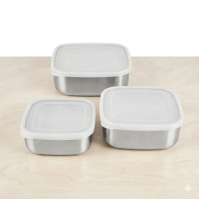 JUEGO DE 3 TAPER CUADRADO CON TAPA FREEZINOX 1