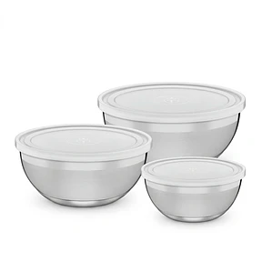 JUEGO DE 3 BOWL ACERO INOXIDABLE CON TAPA PLASTICA 14/18/20 CM