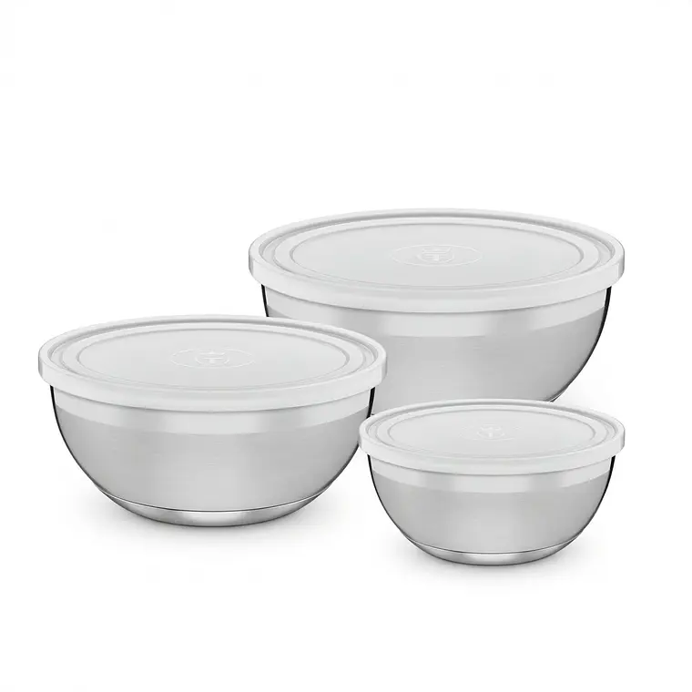 JUEGO DE 3 BOWL ACERO INOXIDABLE CON TAPA PLASTICA 14/18/20 CM 1
