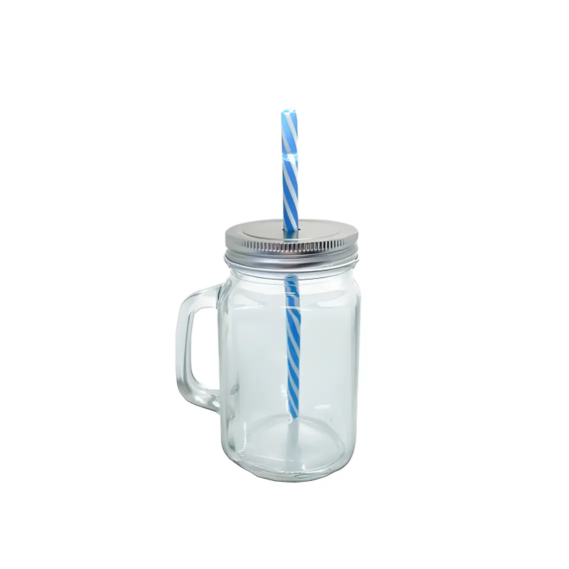 JARRO MASON DE CRISTAL CON ASA, TAPA DE METAL Y CAÑITA 450 ML 1