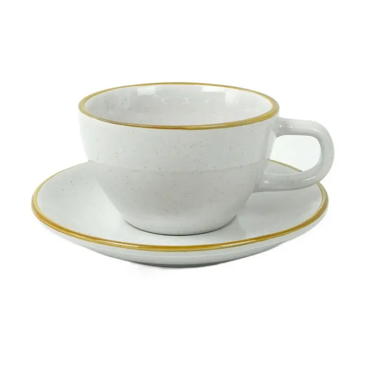 TAZA CON PLATO BEIGE JASPEADO PARA TÉ 300 ML 1