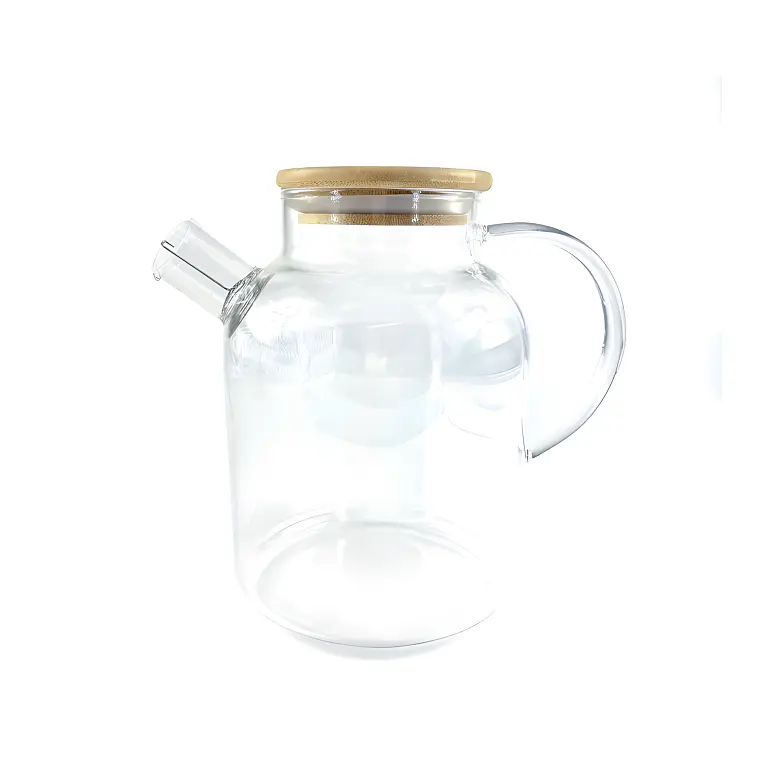 TETERA VIDRIO REFRACTARIA RECTA CON TAPA DE MADERA 1.8 L 1