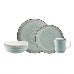 JUEGO DE 16 VAJILLA CAOBA AZUL 04 DE CADA UNO