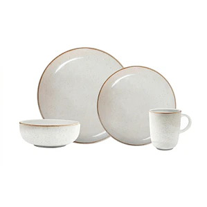 JUEGO DE 16 VAJILLA CAOBA BEIGE 04 DE CADA UNO