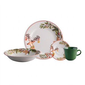 JUEGO DE 16 VAJILLA RENO DE NAVIDAD 04 DE CADA UNO