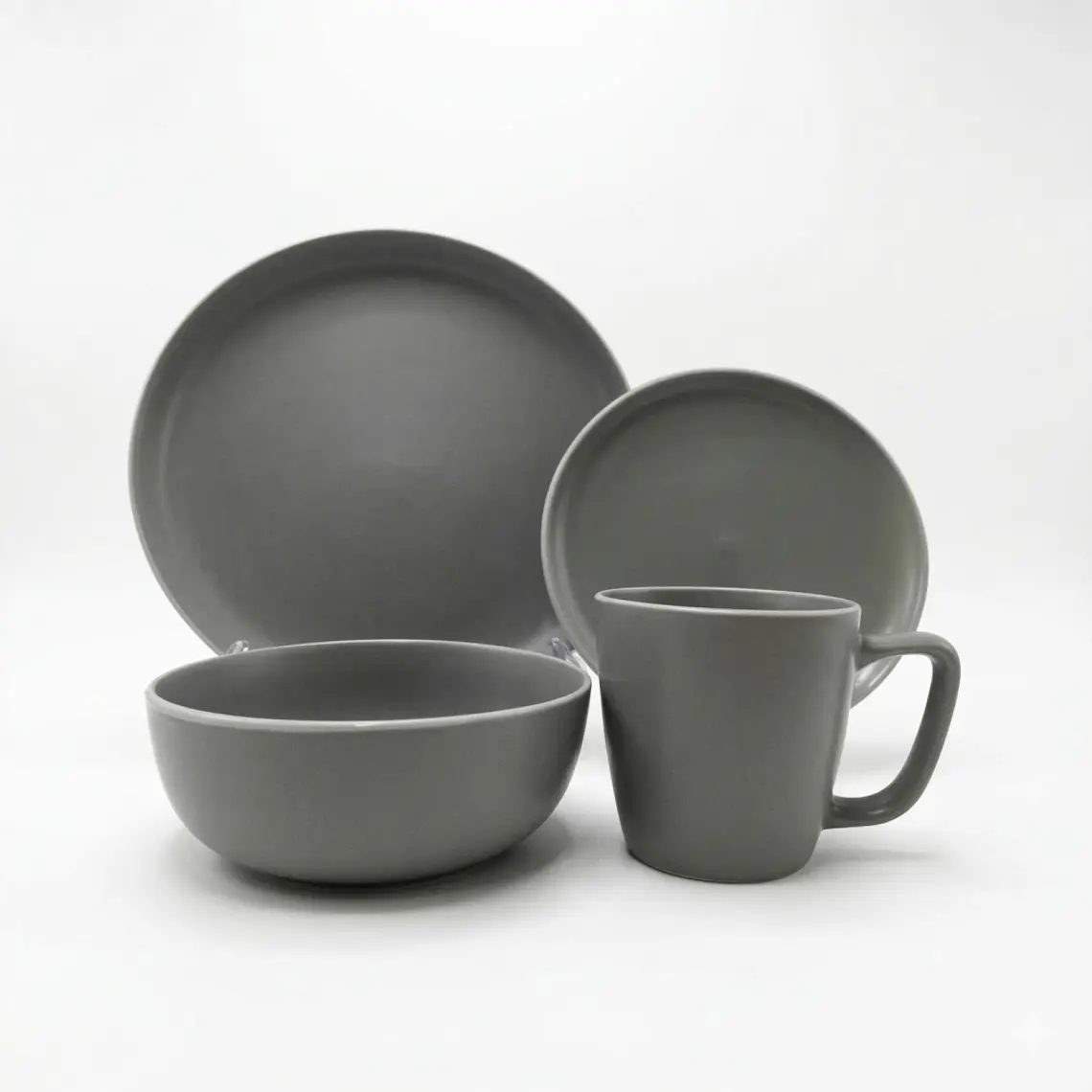 JUEGO DE 16 VAJILLA GRIS ACERO MATE (4 DE CADA PIEZA) 1