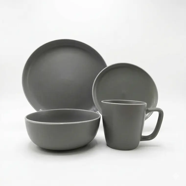 JUEGO DE 16 VAJILLA GRIS ACERO MATE (4 DE CADA PIEZA) 1