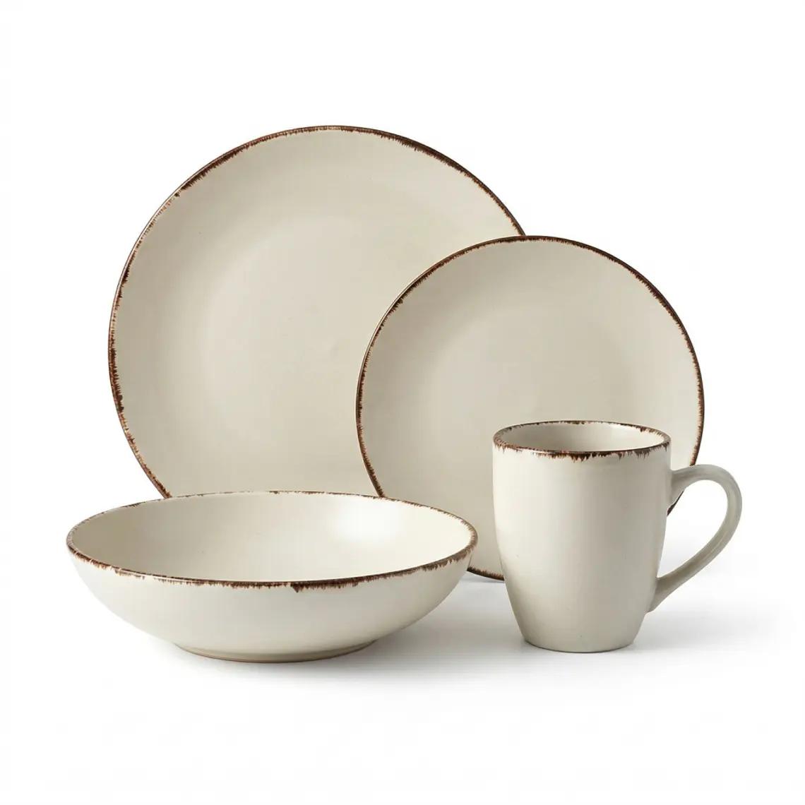 JUEGO DE 16 VAJILLA CREMA MATE BORDE MARRON (4 DE CADA PIEZA) 1