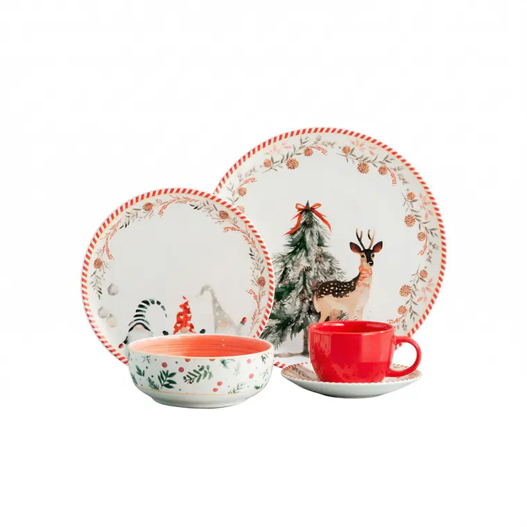 JUEGO DE 16 VAJILLA ILUSION NAVIDAD 04 DE CADA UNO 1