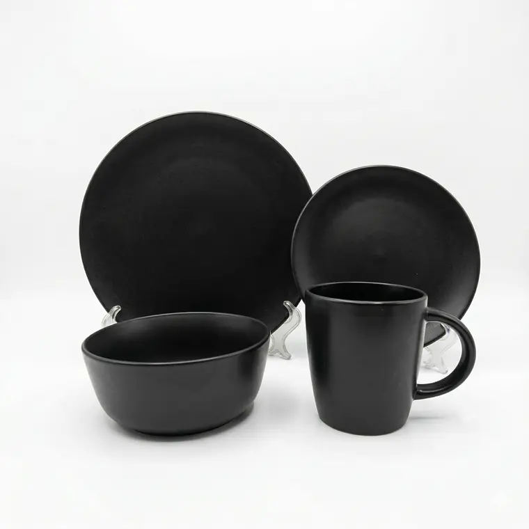 JUEGO DE 16 VAJILLA NEGRO INTENSO MATE (4 DE CADA PIEZA) 1