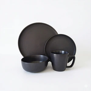 JUEGO DE 16 VAJILLA NEGRO MATE (4 DE CADA PIEZA)