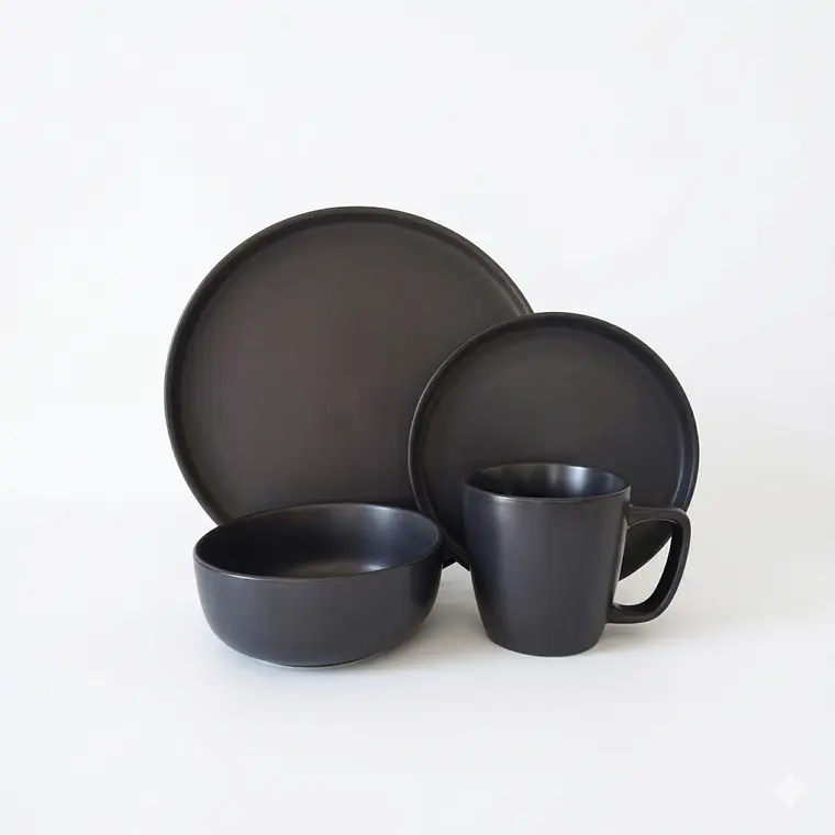 JUEGO DE 16 VAJILLA NEGRO MATE (4 DE CADA PIEZA) 1