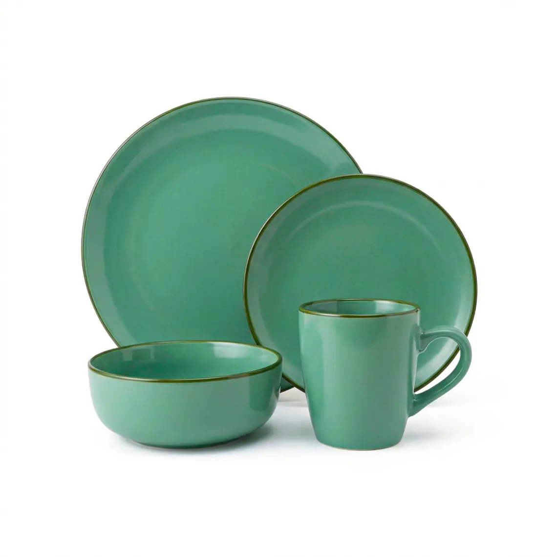 JUEGO DE 16 VAJILLA VERDE BORDE NEGRO (4 DE CADA PIEZA) 1
