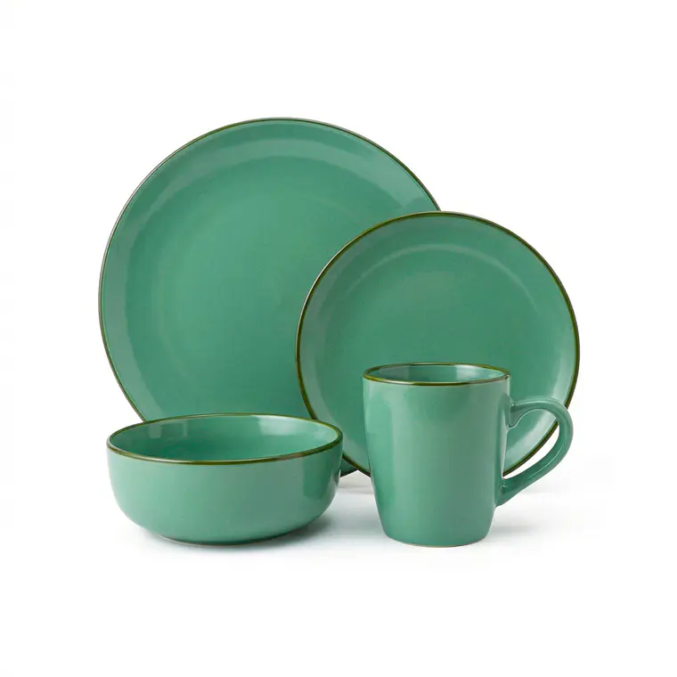 JUEGO DE 16 VAJILLA VERDE BORDE NEGRO (4 DE CADA PIEZA) 1