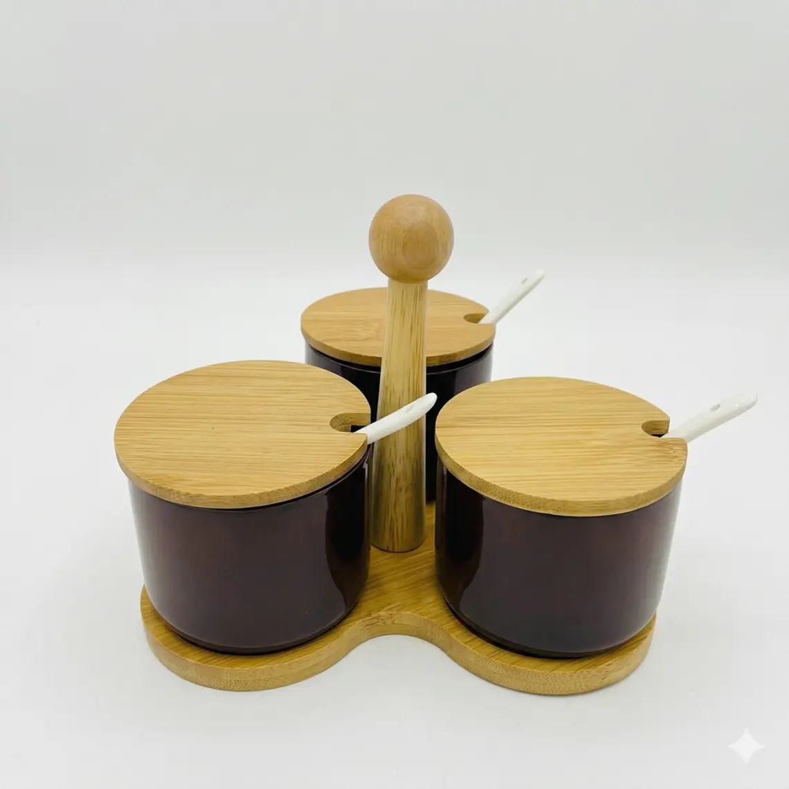 JUEGO DE 3 ESPECIEROS NEGRO CON TAPA MADERA + CUCHARITA 1