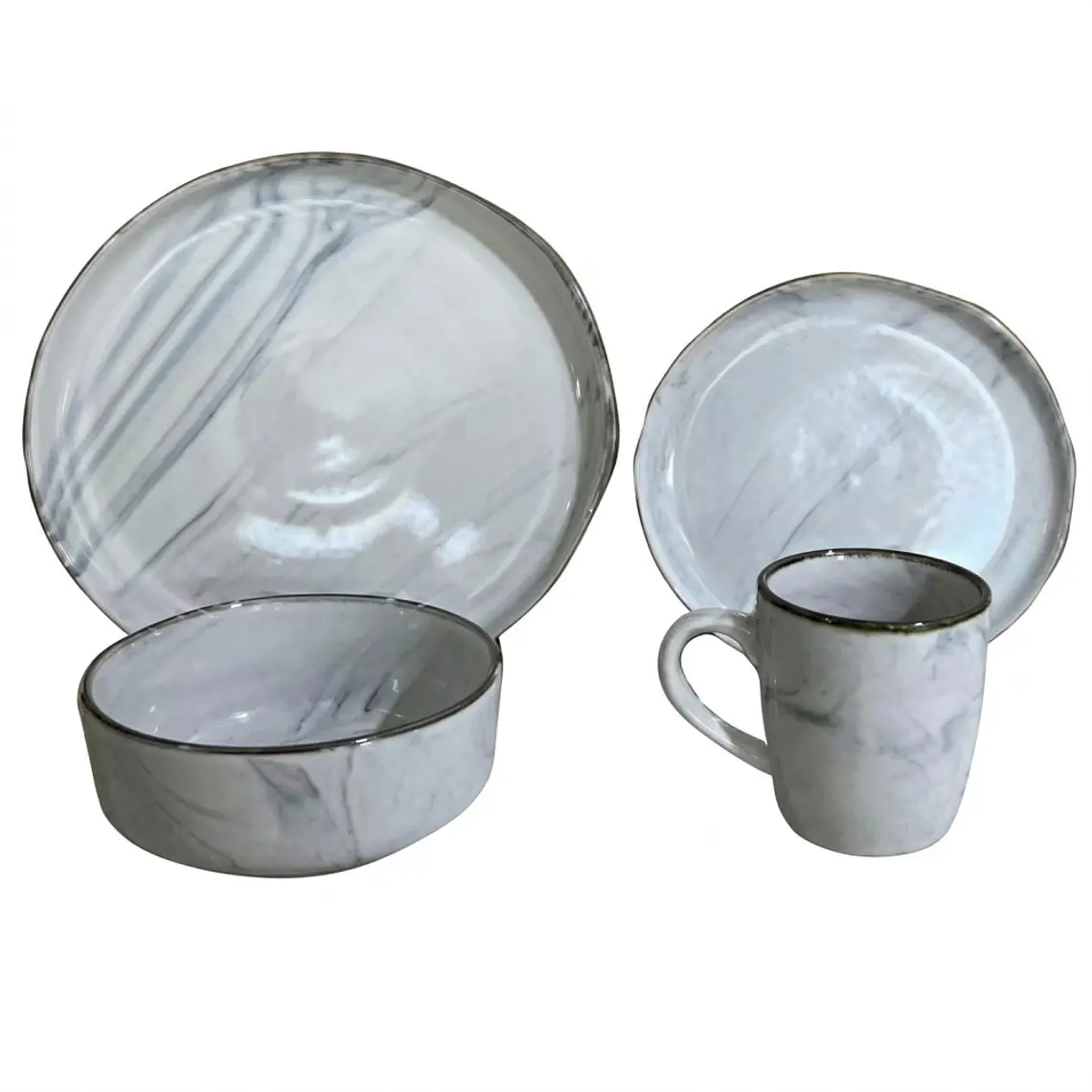 JUEGO DE 16 VAJILLA CREMA BLANCO MARRON (4 DE CADA PIEZA) 1