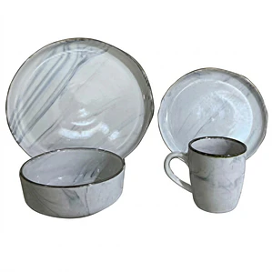 JUEGO DE 16 VAJILLA CREMA BLANCO MARRON (4 DE CADA PIEZA)