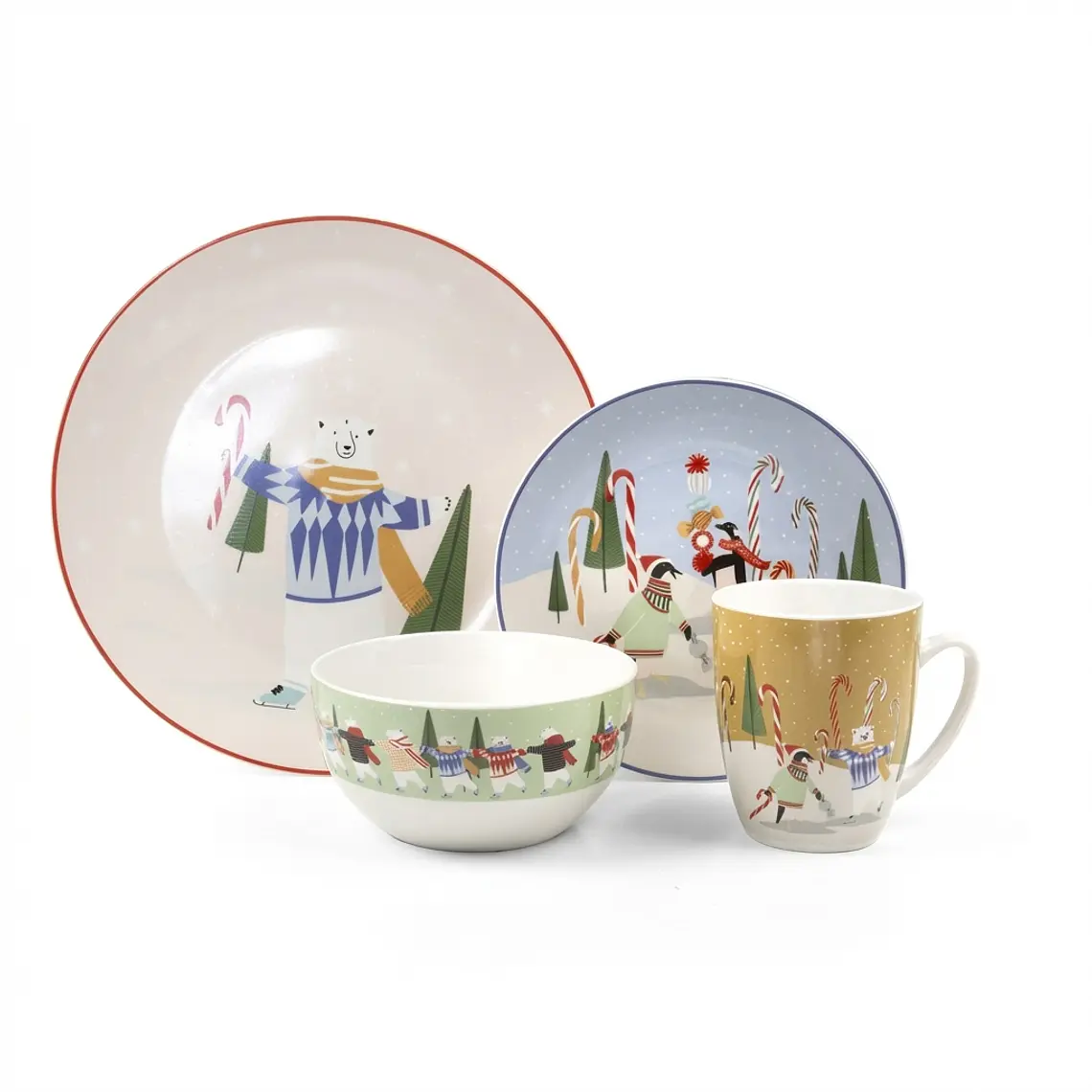 JUEGO DE 16 LOZA CHINA DECORACIÓN NAVIDENO ( 4 DE CADA UNO) 1