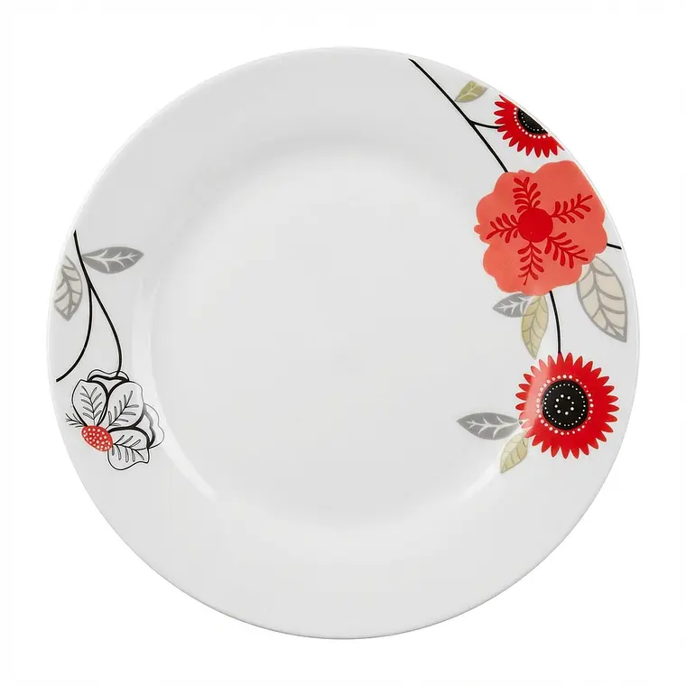 PLATO TENDIDO LOZA MODELO FLOR ROJA NEGRO 9