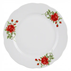 PLATO TENDIDO LOZA MODELO ROSA ROJA 9